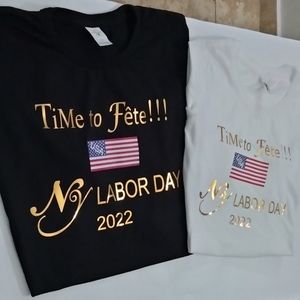 USA - NY Labor Day White T-Shirt American Flag Patriotic T-shirt